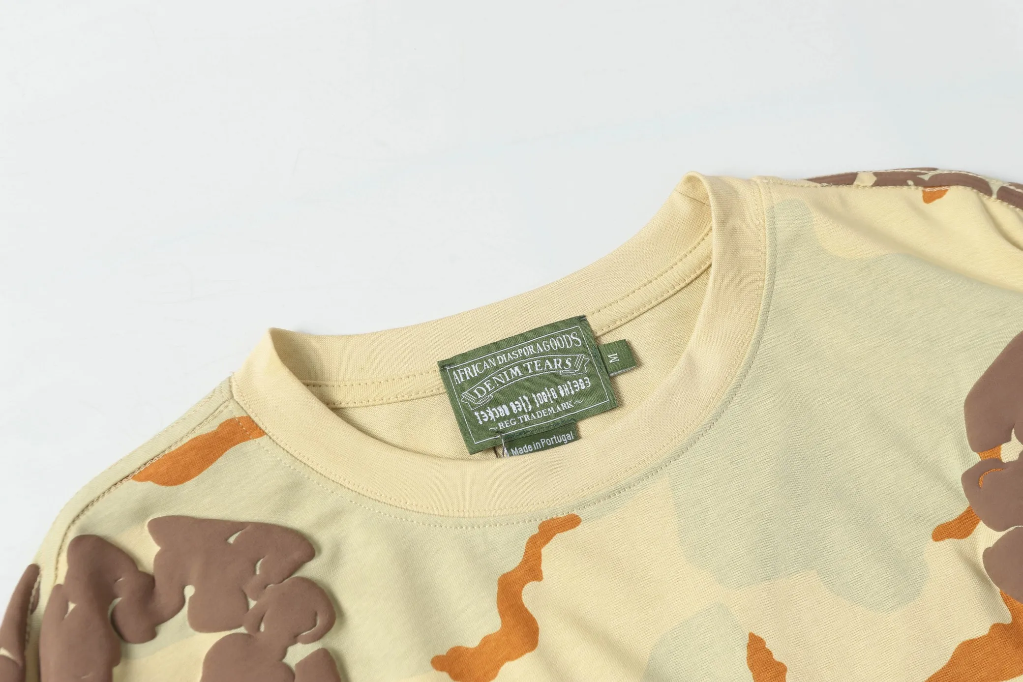 208# DENIM TEARS Kapok European and American trendy brand high quality foam flocking camouflage printed short-sleeved suit Color Camouflage blue Camouflage powder Camouflage gray Camouflage apricot Camouflage green Size S-XL